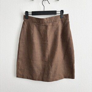 Vintage Academia Preppy Tweed Plaid Brown Mini Skirt Size Small